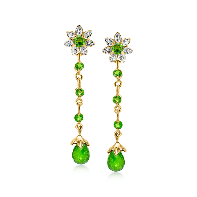 Peridot and diamond drop earrings in 14kt yellow gold, green teardrop dangles