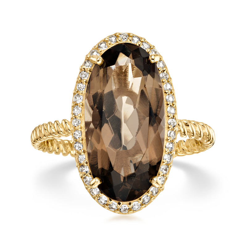 4.30 Carat Smoky Quartz Ring with .10 ct. t.w. Simulated White Sapphires in 10kt Yellow Gold