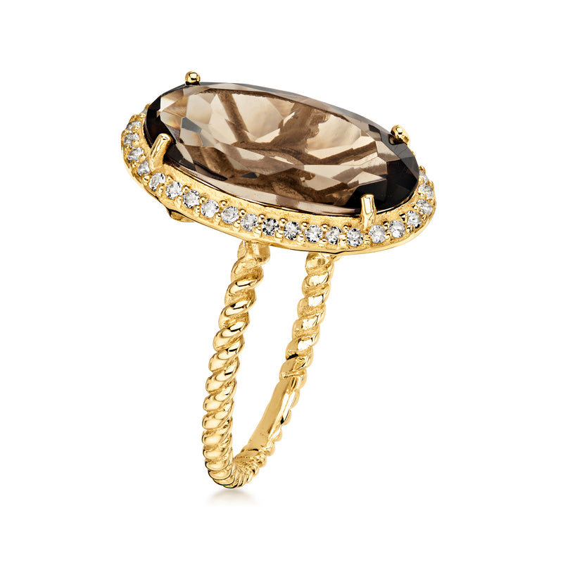 4.30 Carat Smoky Quartz Ring with .10 ct. t.w. Simulated White Sapphires in 10kt Yellow Gold