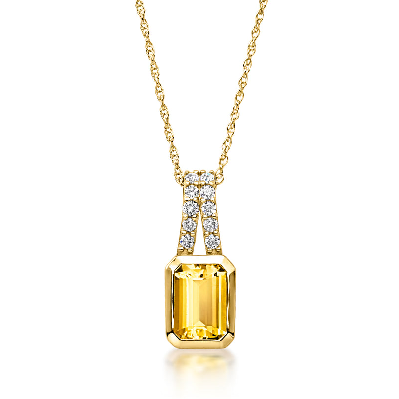 10kt yellow gold yellow birthstone pendant necklace with diamond accents