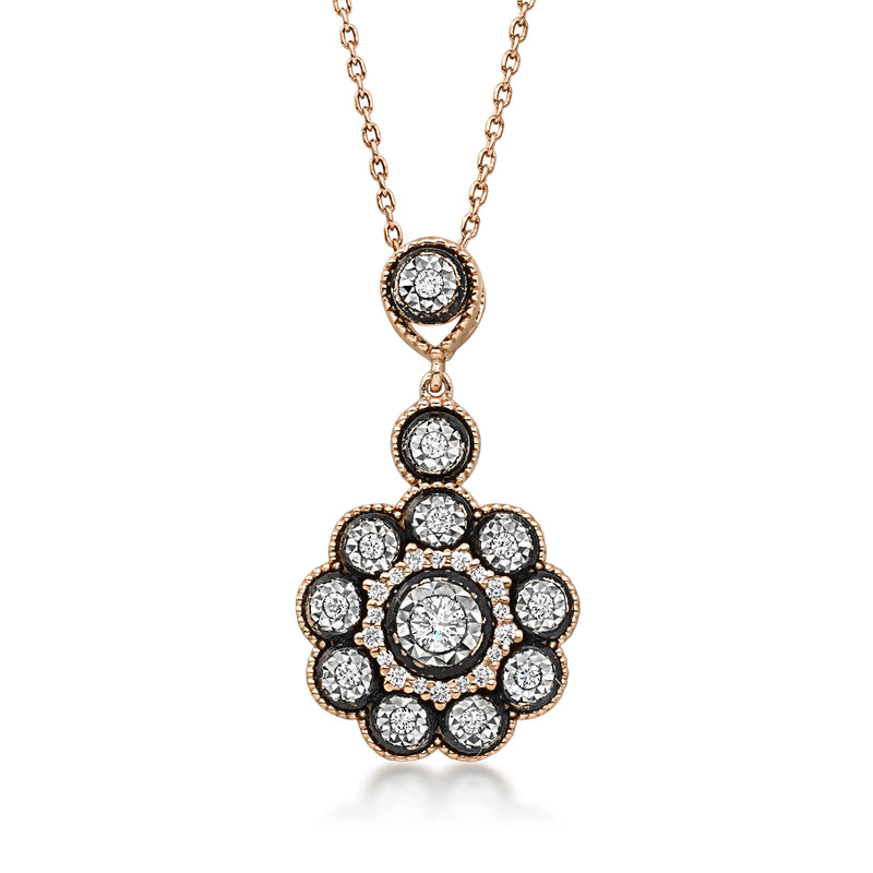 C. 1950 Vintage .50 ct. t.w. Diamond Cluster Pendant Necklace in 8kt Rose Gold. 16.5"