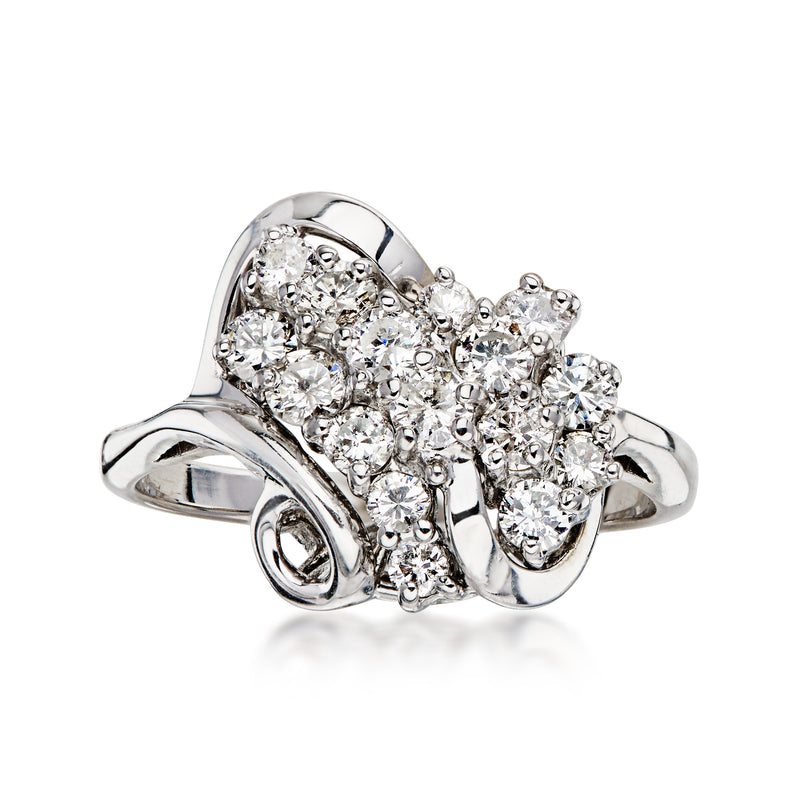 C. 1970 Vintage 1.00 ct. t.w. Diamond Cluster Ring in 14kt White Gold. Size 7