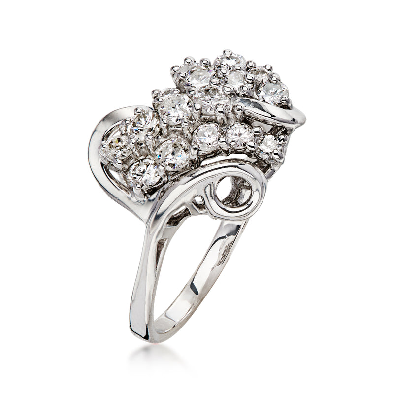 C. 1970 Vintage 1.00 ct. t.w. Diamond Cluster Ring in 14kt White Gold. Size 7
