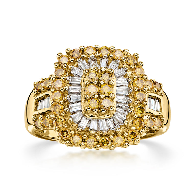 C. 1990 Vintage 1.26 ct. t.w. Yellow and White Diamond Ring in 14kt Yellow Gold. Size 7