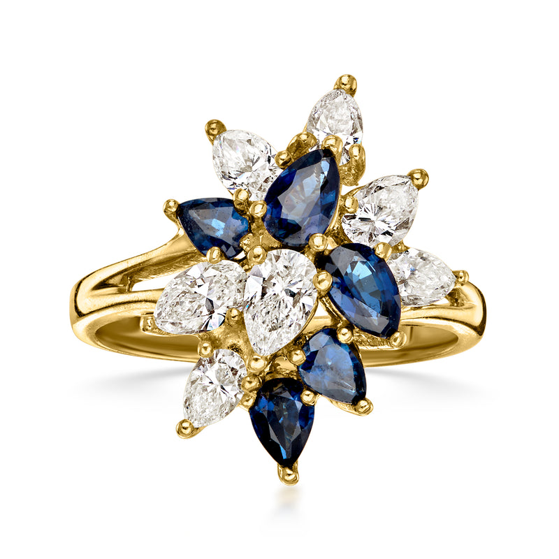 C. 1990 Vintage 1.00 ct. t.w. Diamond and 1.00 ct. t.w. Sapphire Cluster Ring in 18kt Yellow Gold. Size 6.5