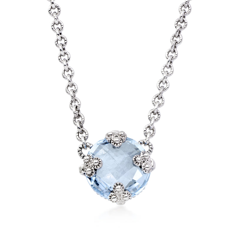 Sterling silver necklace with light-blue simulated gemstone pendant and chain