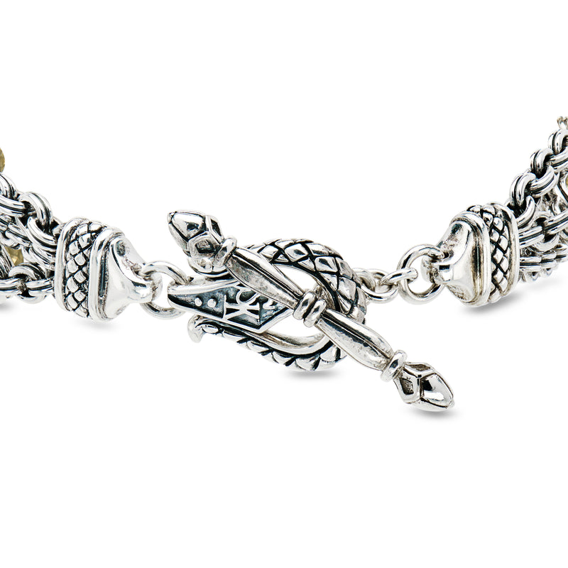 Sterling silver bracelet clasp with engraved centerpiece and chain links