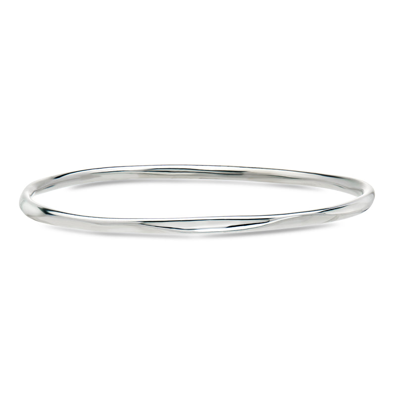 Sterling silver organic bangle bracelet, smooth curved cuff, open oval shape