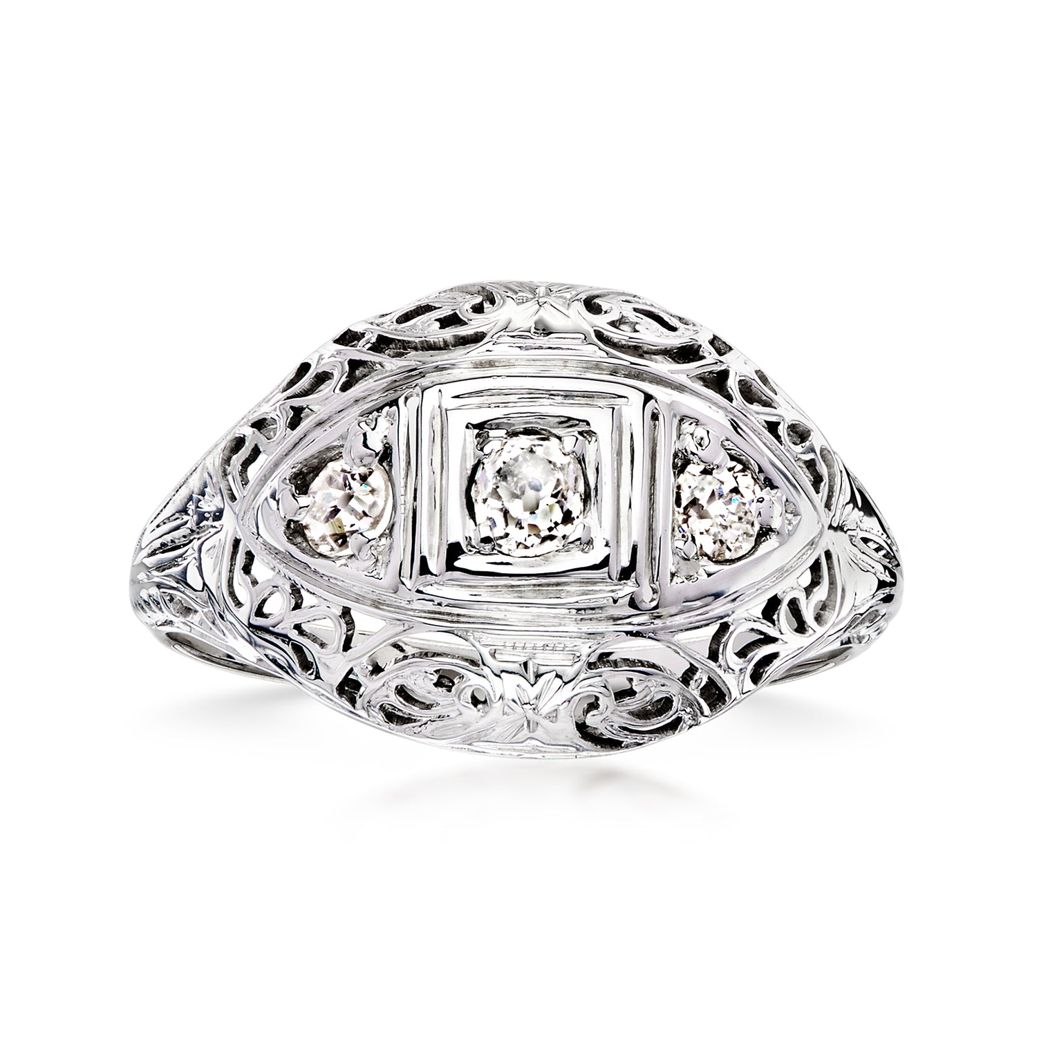 C. 1950 Vintage .22 ct. t.w. Diamond Openwork Ring in 18kt White Gold
