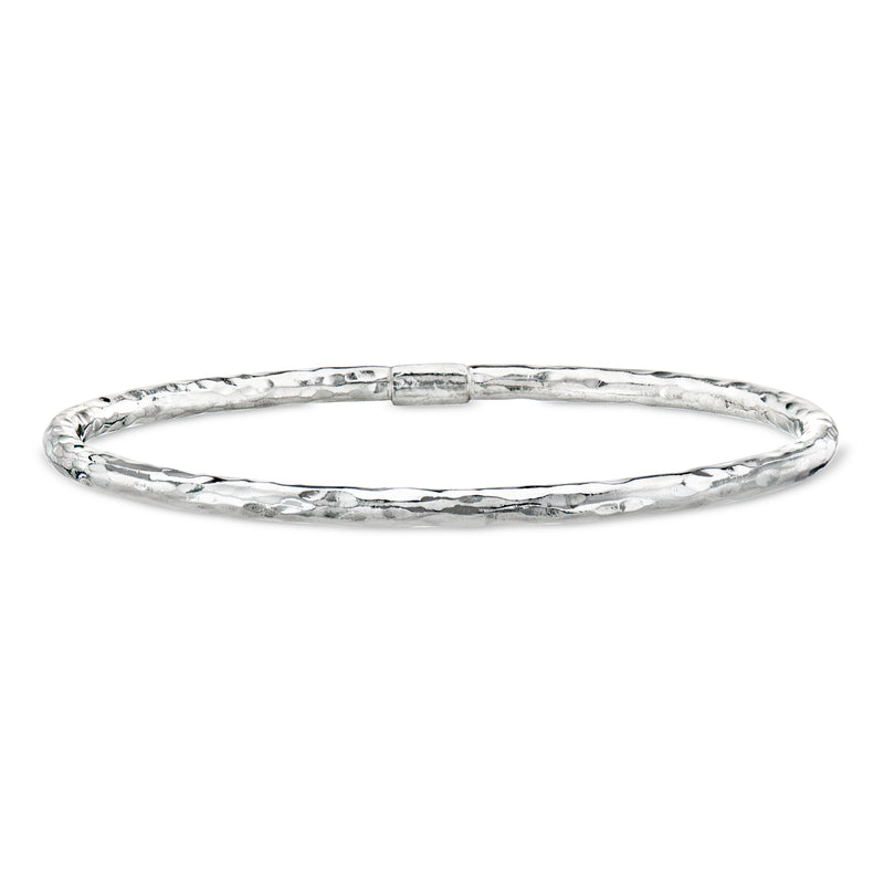 Sterling silver textured bangle bracelet with hammered pattern, open cuff style