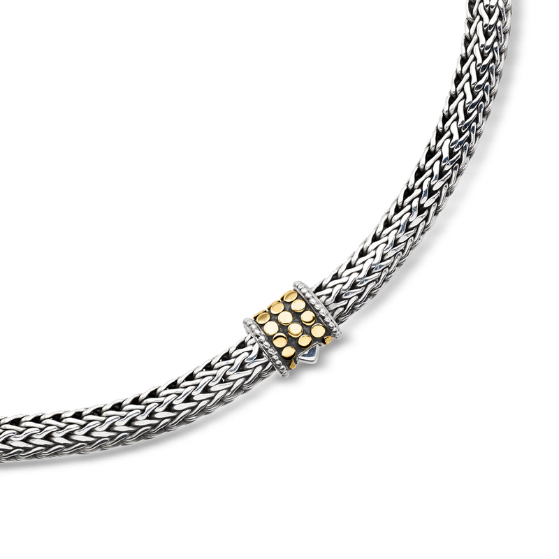 John Hardy wheat-chain necklace with 18kt yellow gold bead-inset centerpiece