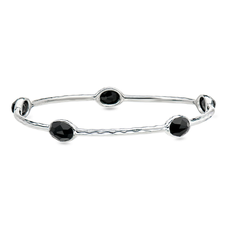 Ippolita sterling silver bangle bracelet with black onyx-style station stones