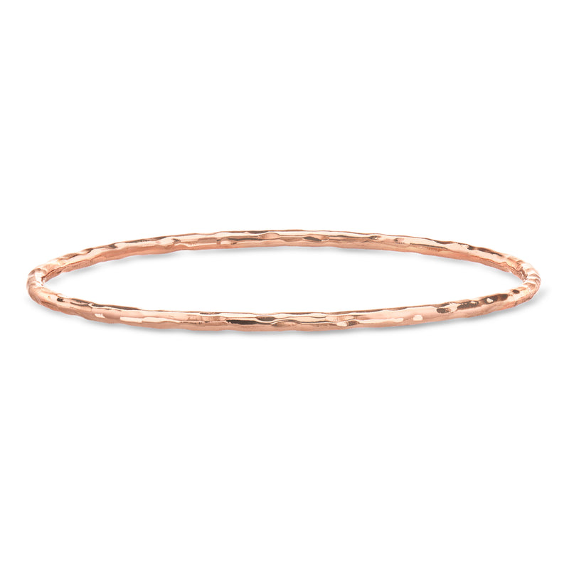 Rose gold textured bangle bracelet, hammered oval link design, hinged fit