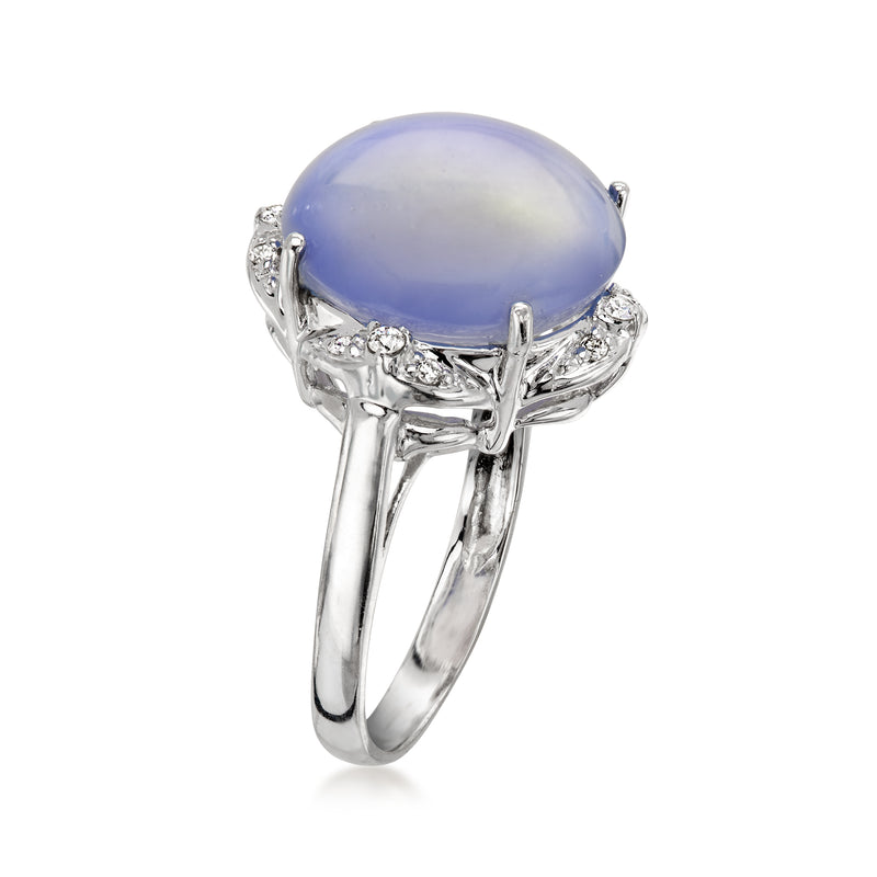 Vintage lavender chalcedony ring with diamond accents in white gold