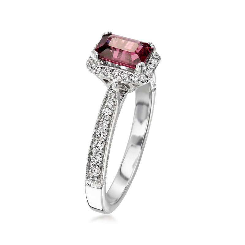 Rhodolite garnet and diamond ring in 18kt white gold