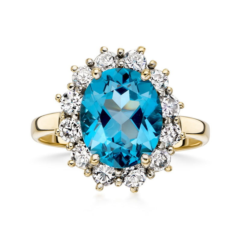 C. 1990 Vintage 4.85 Carat London Blue Topaz and 1.10 ct. t.w. Diamond Ring in 14kt Yellow Gold. Size 7