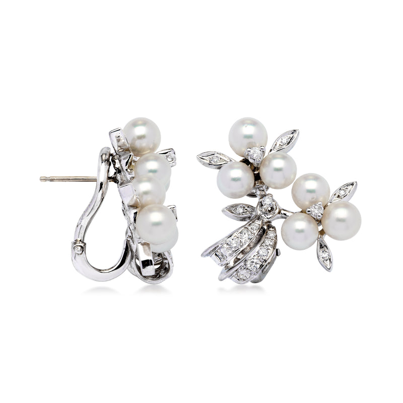 C. 1980 Vintage 5mm Cultured Pearl and .60 ct. t.w. Diamond Earrings in 14kt White Gold