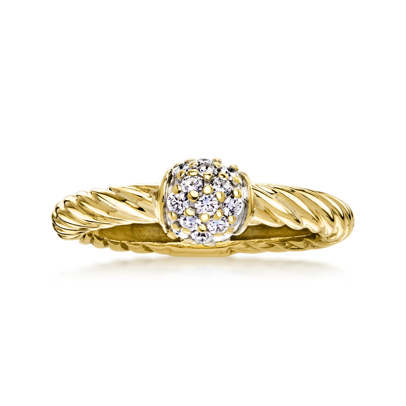 18kt yellow gold diamond cluster ring with round halo of small white diamonds