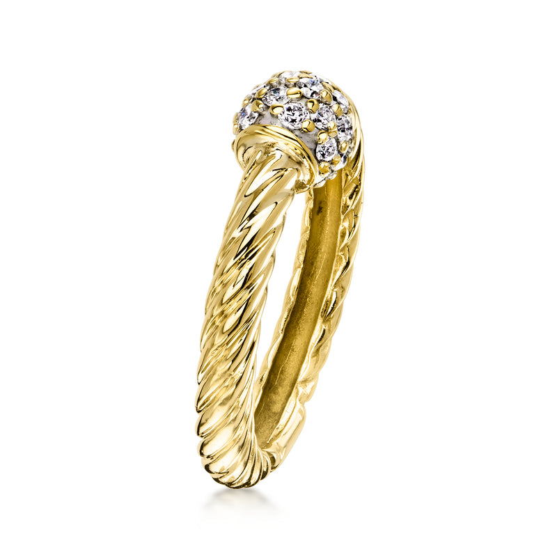 Yellow gold twisted band ring with round diamond cluster top