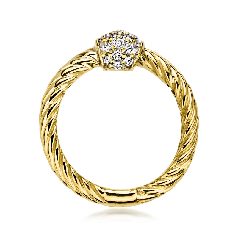 Yellow gold twisted loop ring with center round diamond cluster