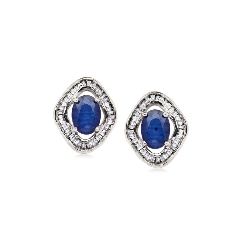 C. 1990 Vintage 2.00 ct. t.w. Sapphire and .55 ct. t.w. Diamond Earrings in 14kt White Gold
