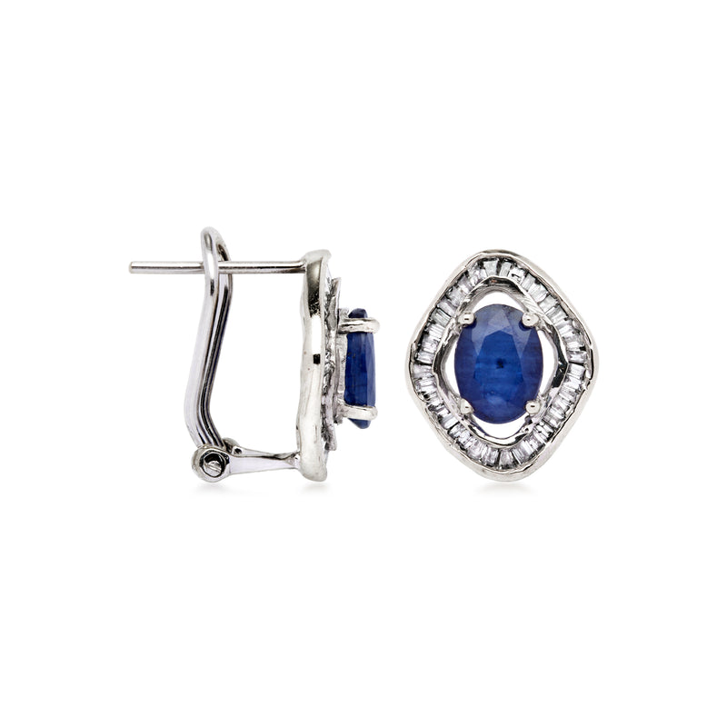 C. 1990 Vintage 2.00 ct. t.w. Sapphire and .55 ct. t.w. Diamond Earrings in 14kt White Gold