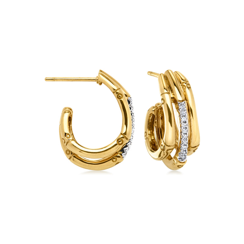 C. 2000 Vintage John Hardy .16 ct. t.w. Diamond Bamboo-Style Curved Earrings in 18kt Yellow Gold