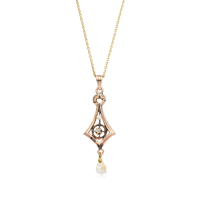 10kt yellow gold pendant necklace with cultured pearl and single diamond accent