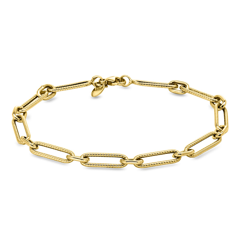 Yellow gold paper clip link bracelet with clasp; vintage-style chain links