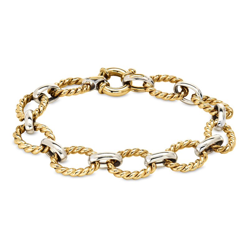 C. 1990 Vintage 14kt Two-Tone Gold Oval-Link Bracelet. 7"