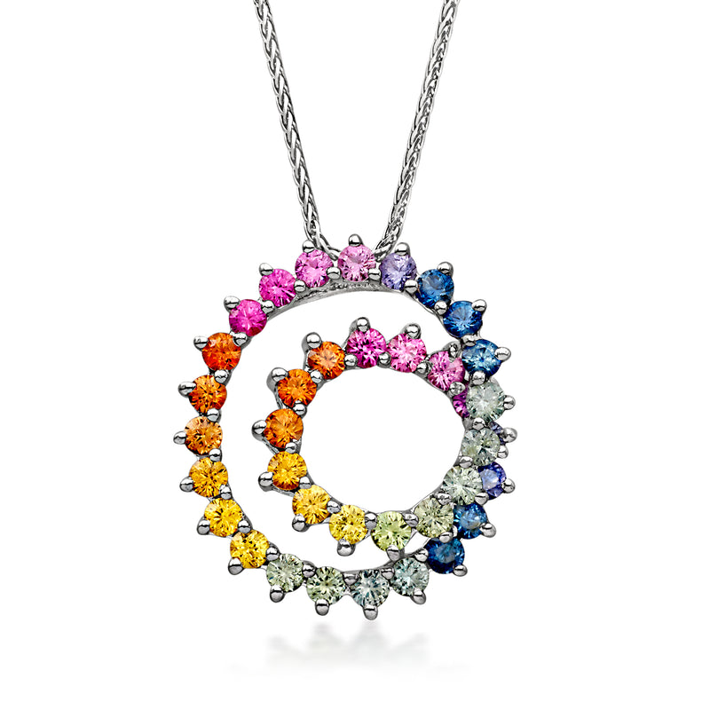 C. 2000 Vintage 3.00 ct. t.w. Multicolored Sapphire Swirl Pendant Necklace in 14kt White Gold. 18"