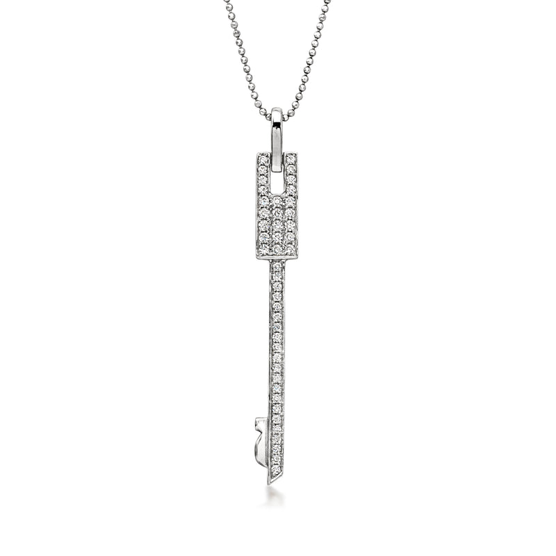 C. 2000 Vintage .41 ct. t.w. Diamond Key Pendant Necklace in 18kt White Gold. 16"