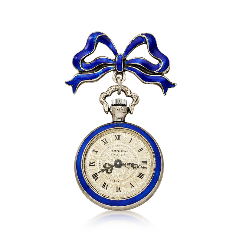 C. 1900 Vintage Sterling Silver Watch Pin with Enamel