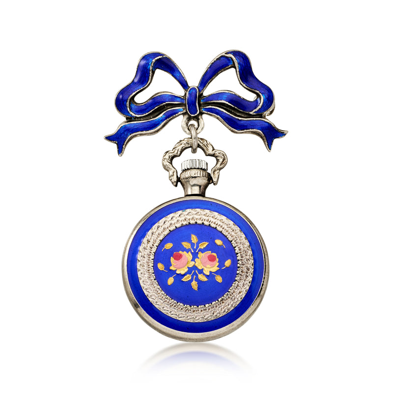 C. 1900 Vintage Sterling Silver Watch Pin with Enamel