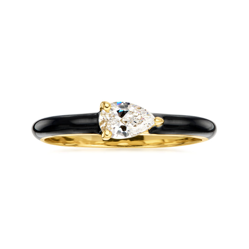 .40 Carat Pear-Shaped CZ and Black Enamel Ring in 18kt Gold Over Sterling