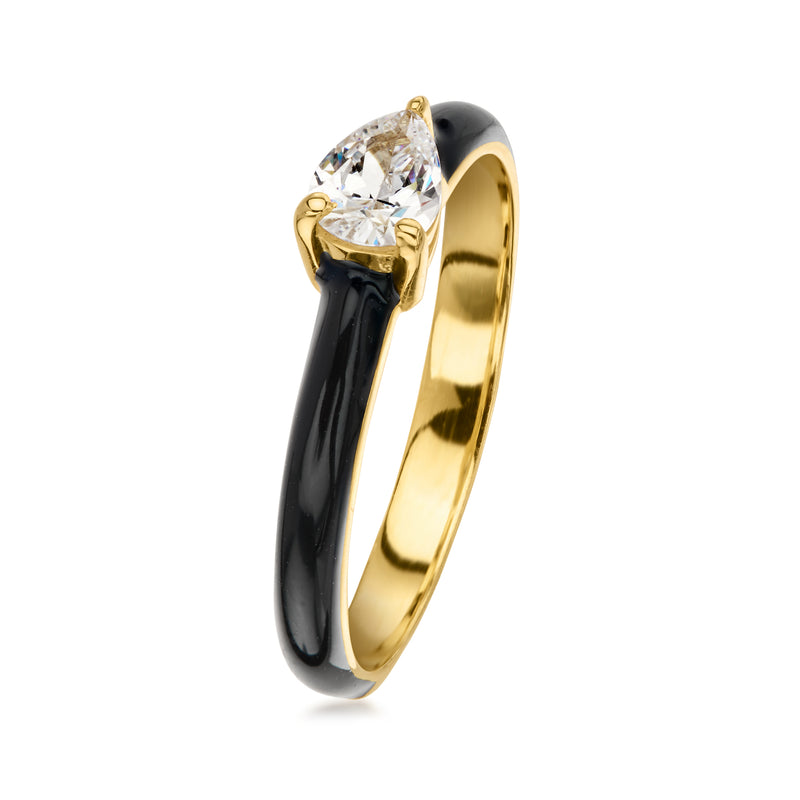 .40 Carat Pear-Shaped CZ and Black Enamel Ring in 18kt Gold Over Sterling
