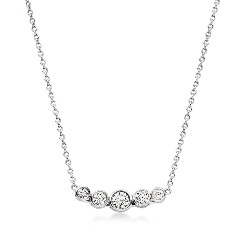 Platinum five-stone diamond necklace with round stones on a chain