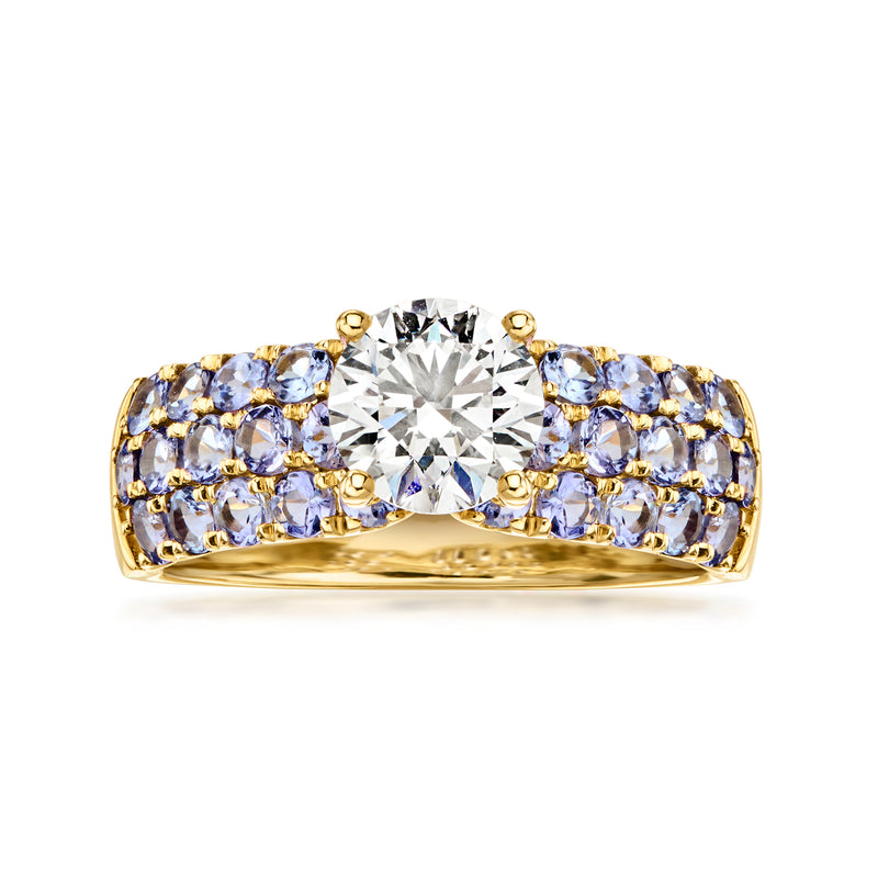 1.03 Carat Lab-Grown Diamond Ring with 1.10 ct. t.w. Tanzanites in 14kt Yellow Gold