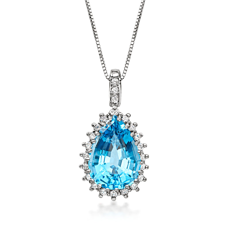 C. 1990 Vintage 15.35 Carat Swiss Blue Topaz Pendant Necklace with .70 ct. t.w. Diamonds in 14kt White Gold. 18"