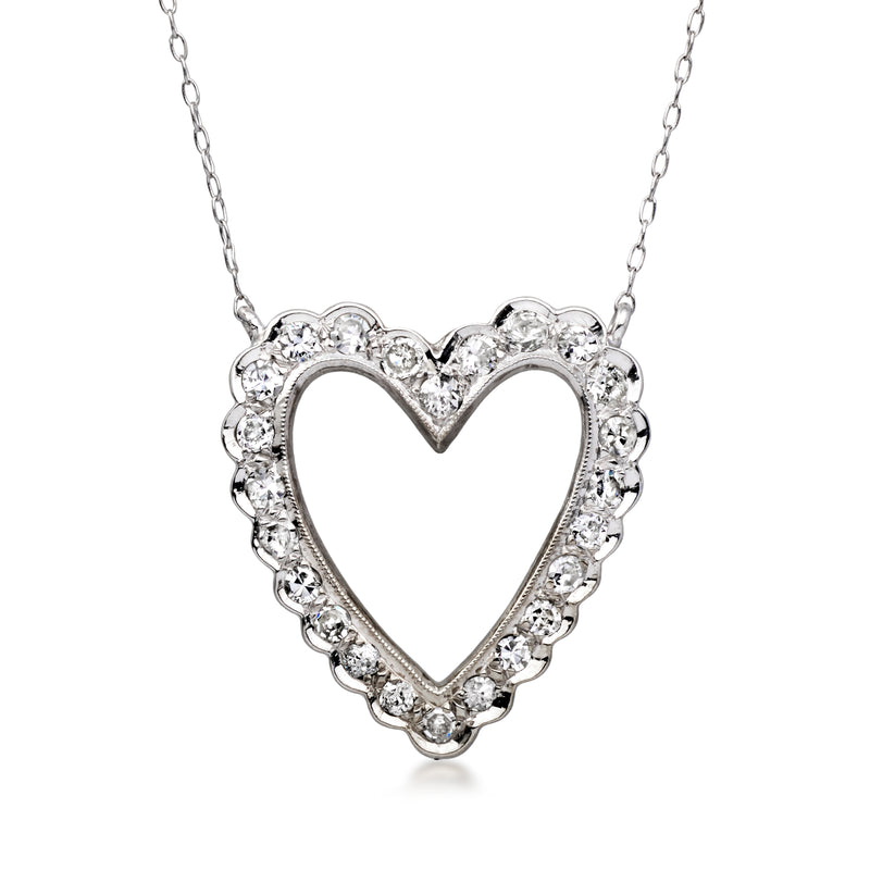 Diamond heart necklace in white gold with open heart pendant