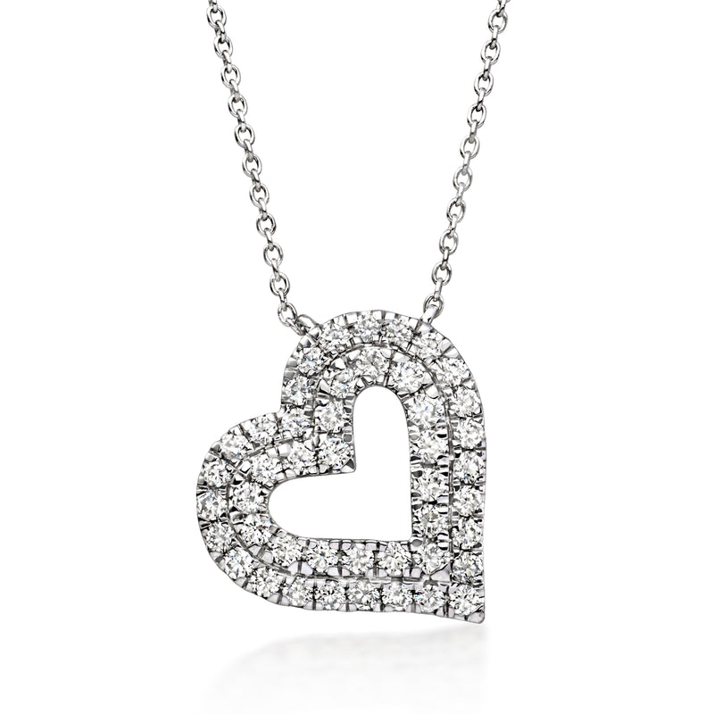 C. 1990 Vintage 1.35 ct. t.w. Diamond Heart Necklace in 14kt White Gold. 18"