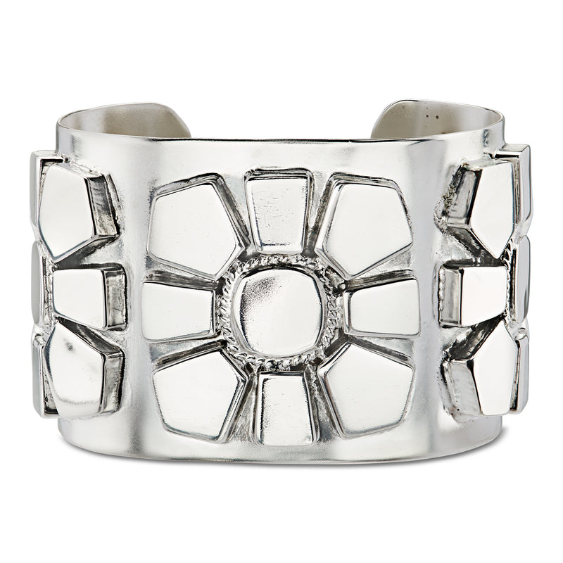 C. 2000 Vintage Sterling Silver Flower Cuff Bracelet. 7"