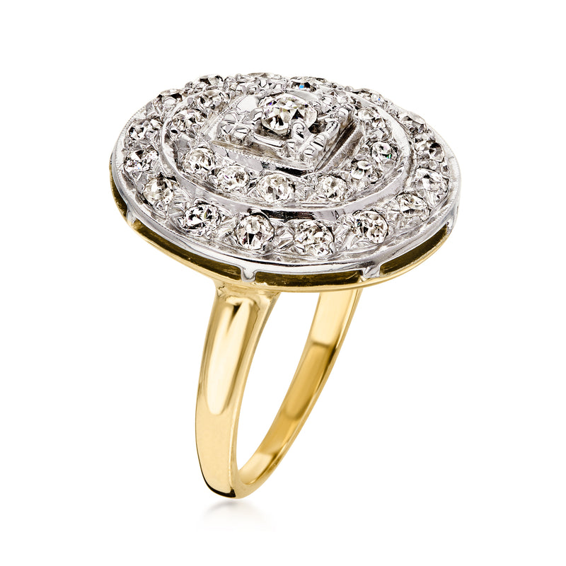 C. 1940 Vintage 1.15 ct. t.w. Diamond Disc Ring in 14kt Two-Tone Gold. Size 6