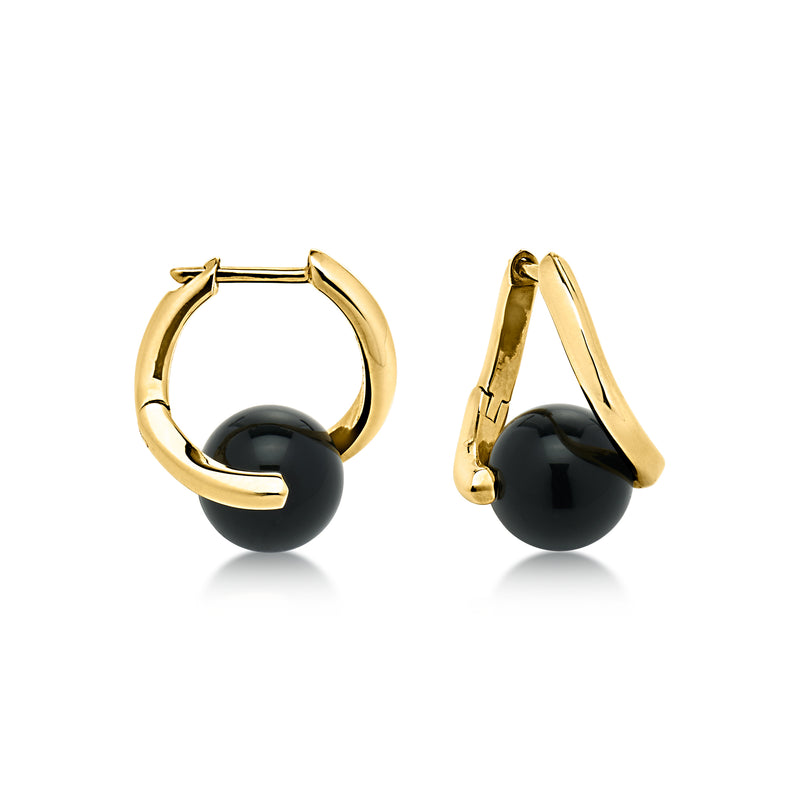 Black Agate Bead Twisted Earrings in 18kt Gold Over Sterling