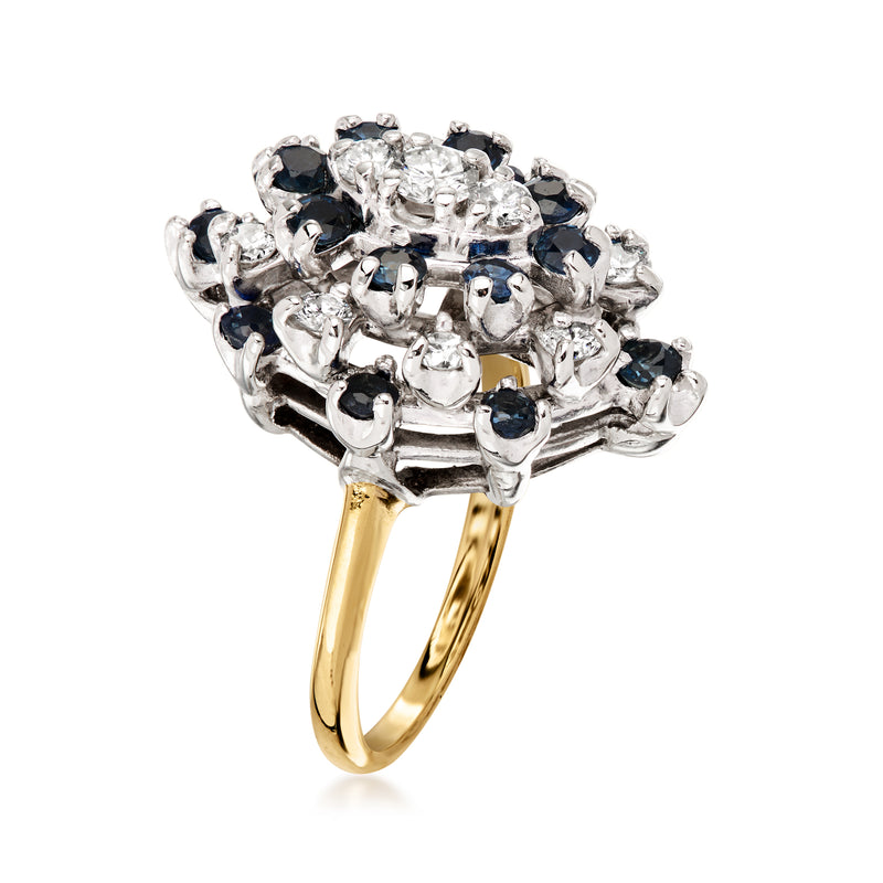 Vintage sapphire and diamond cluster ring in 14kt two-tone gold