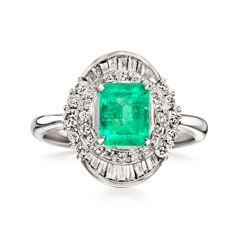C. 2000 Vintage 1.22 Carat Emerald Ring with .66 ct. t.w. Diamonds in Platinum. Size 6.5
