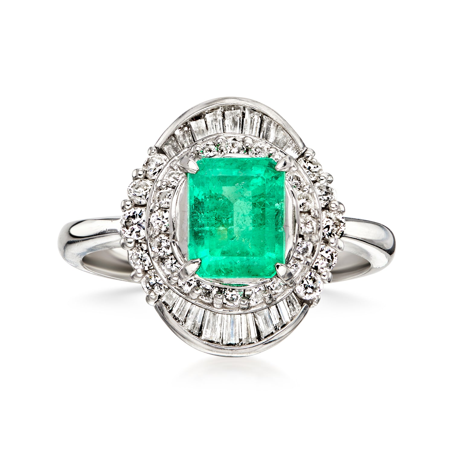C. 2000 Vintage 1.22 Carat Emerald Ring with .66 ct. t.w. Diamonds in Platinum