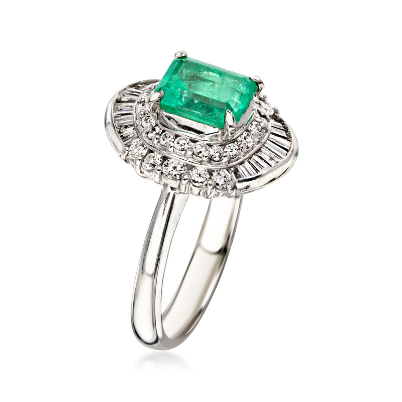 C. 2000 Vintage 1.22 Carat Emerald Ring with .66 ct. t.w. Diamonds in Platinum. Size 6.5