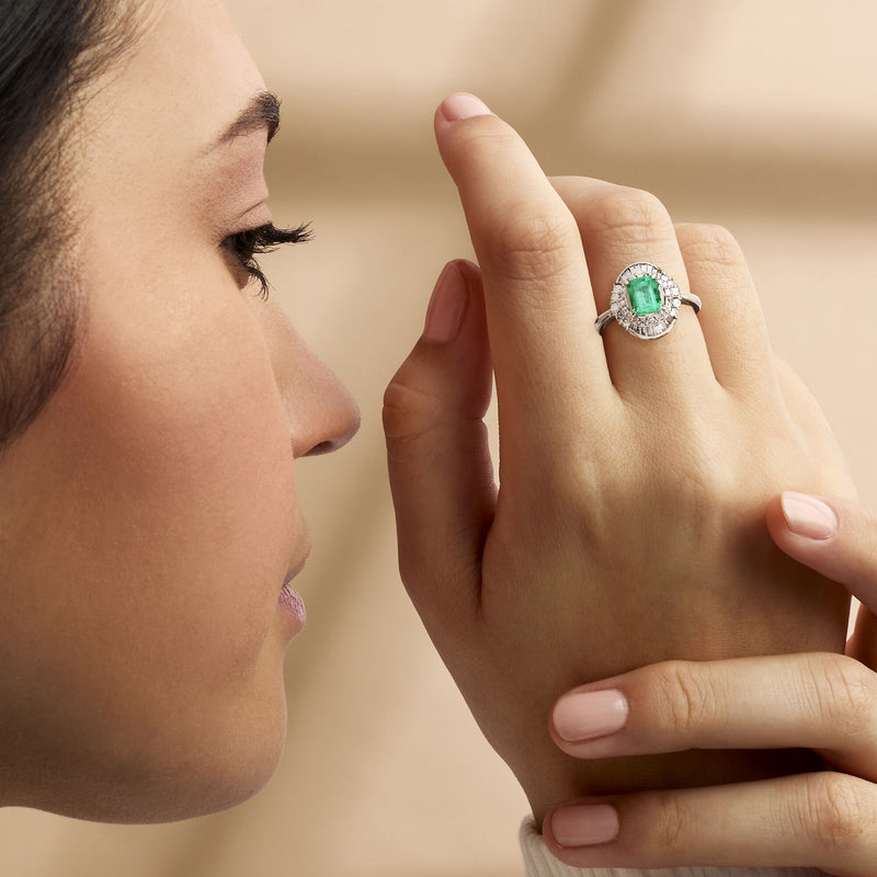C. 2000 Vintage 1.22 Carat Emerald Ring with .66 ct. t.w. Diamonds in Platinum. Size 6.5