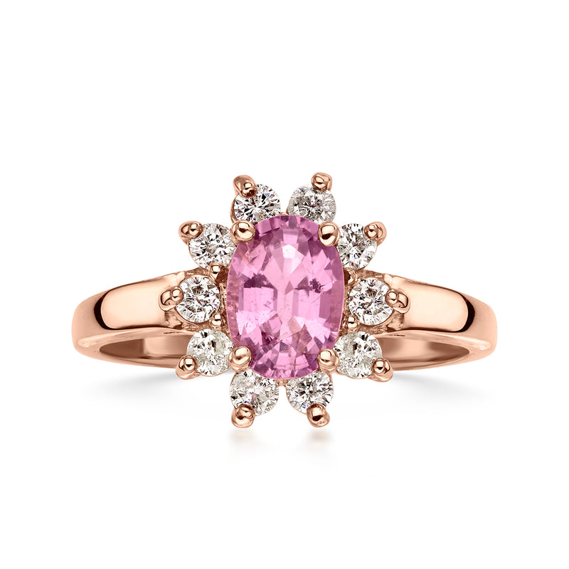 C. 2000 Vintage 1.25 Carat Pink Tourmaline Ring with .50 ct. t.w. Diamonds in 18kt Rose Gold. Size 7